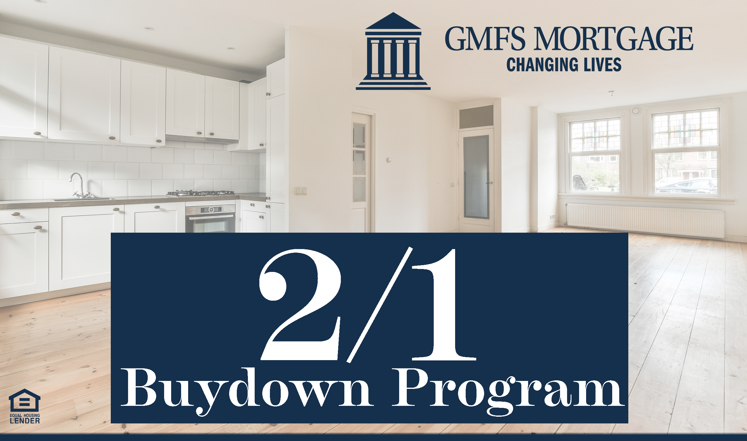Flyer explaining GMFS Mortgage's 2-1 Buydown Program for consumers.