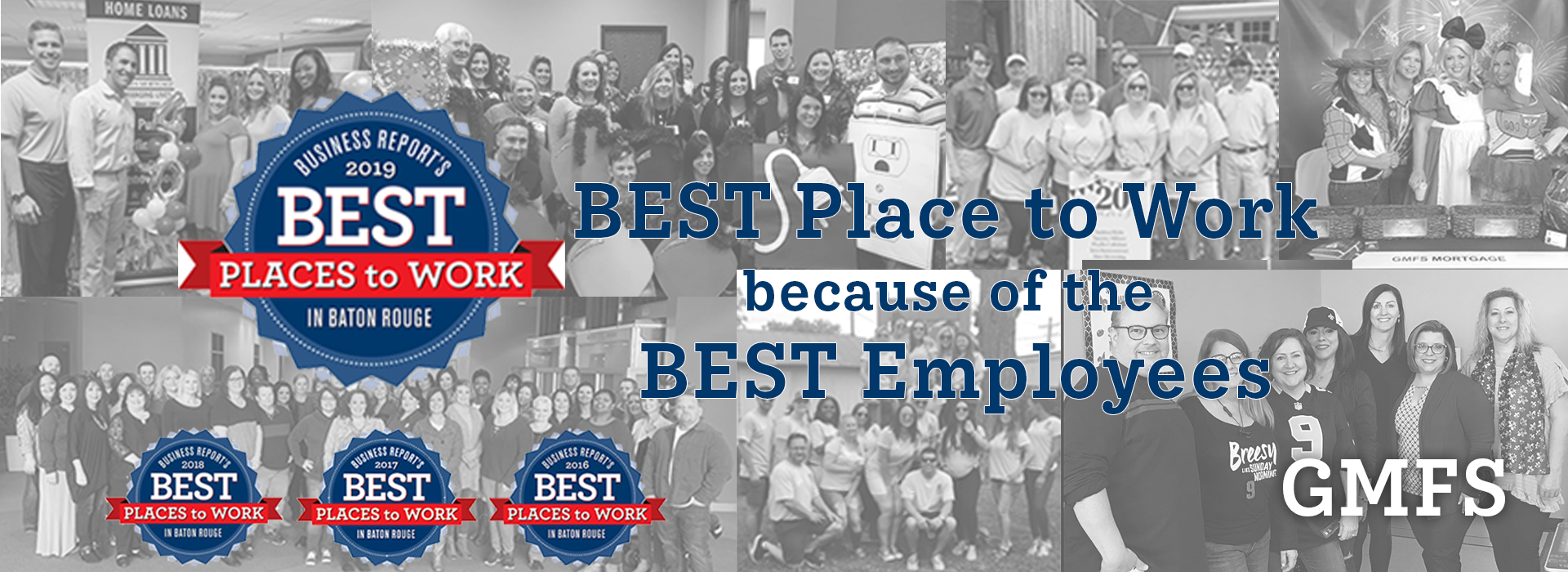 GMFS Mortgage "Best Places to Work in Baton Rouge" banner.