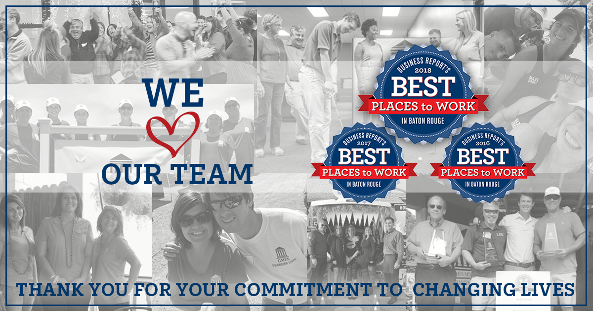 Image celebrating GMFS Mortgage being recognized as one of the Best Places to Work in Baton Rouge for three consecutive years