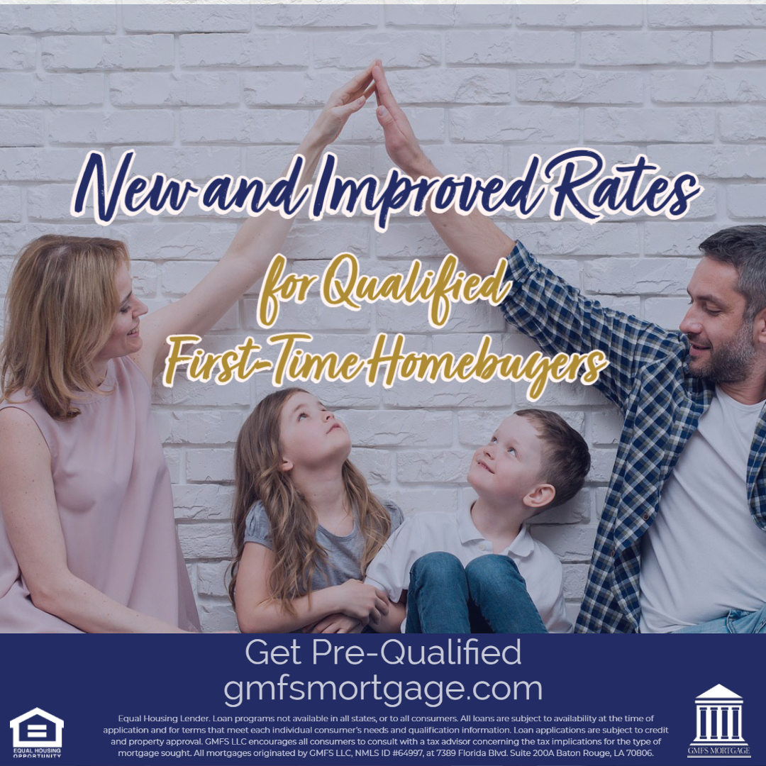 Banner highlighting first-time homebuyer programs at GMFS Mortgage.