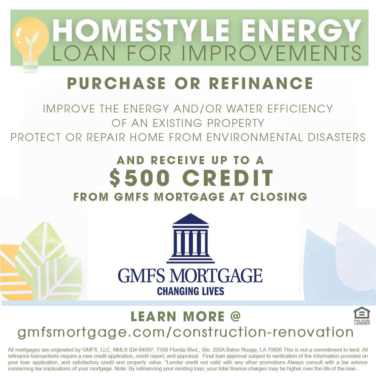 Homestyle Energy Loan For Improvements banner by GMFS Mortgage