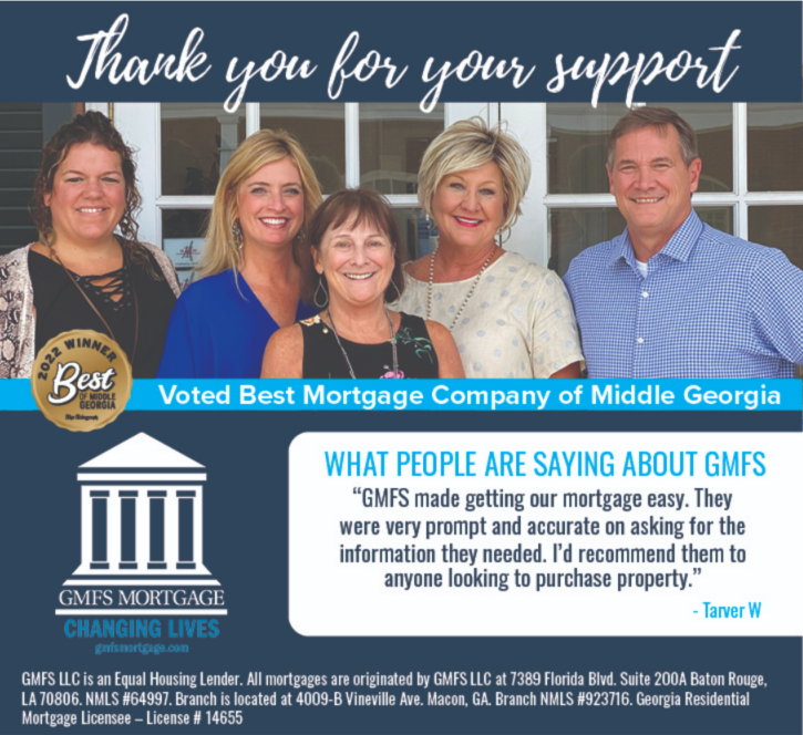 GMFS Mortgage in Macon voted the best mortgage company of middle Georgia in 2022.