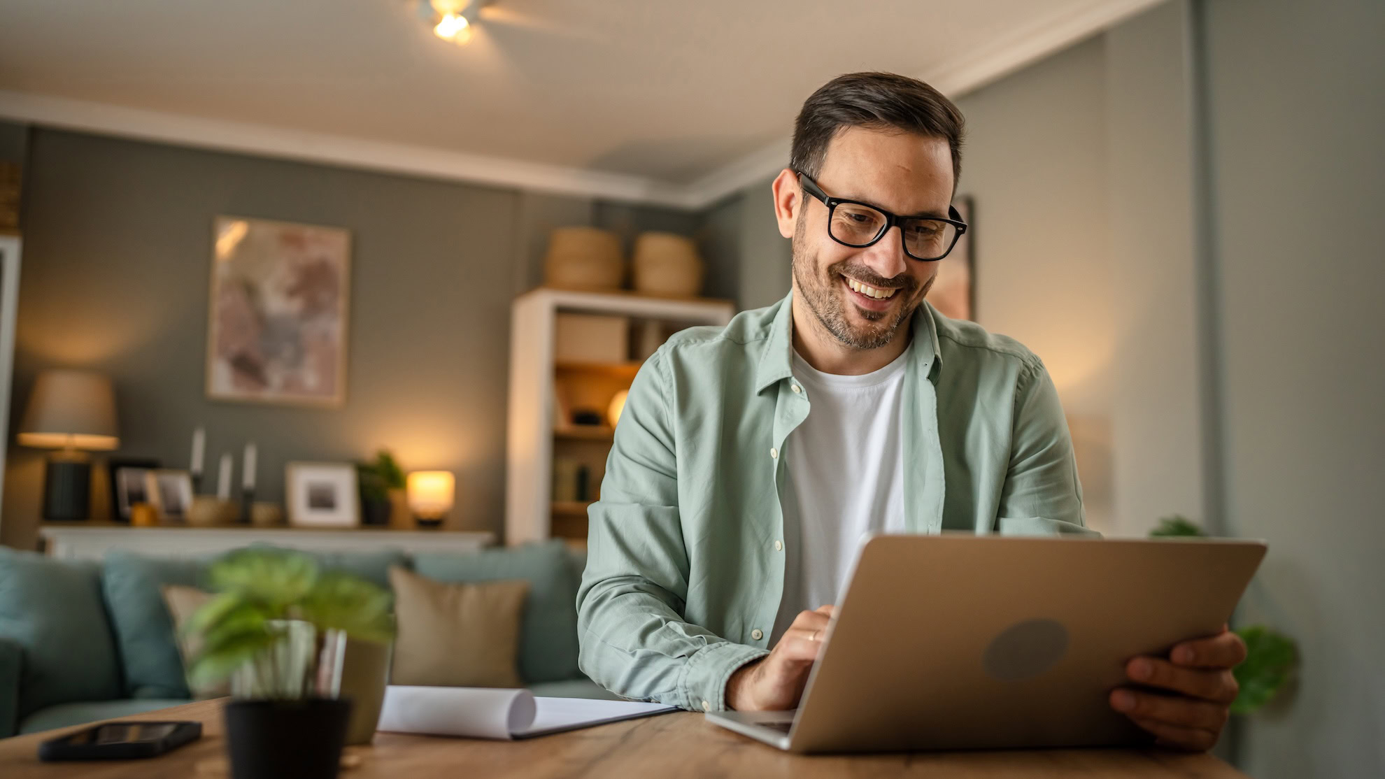 man looking at computer