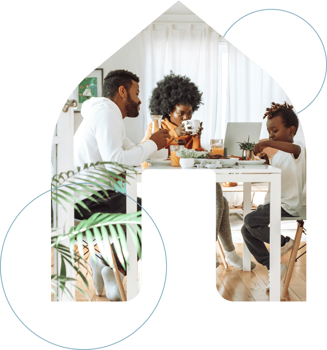 Couple eating breakfast in their new home